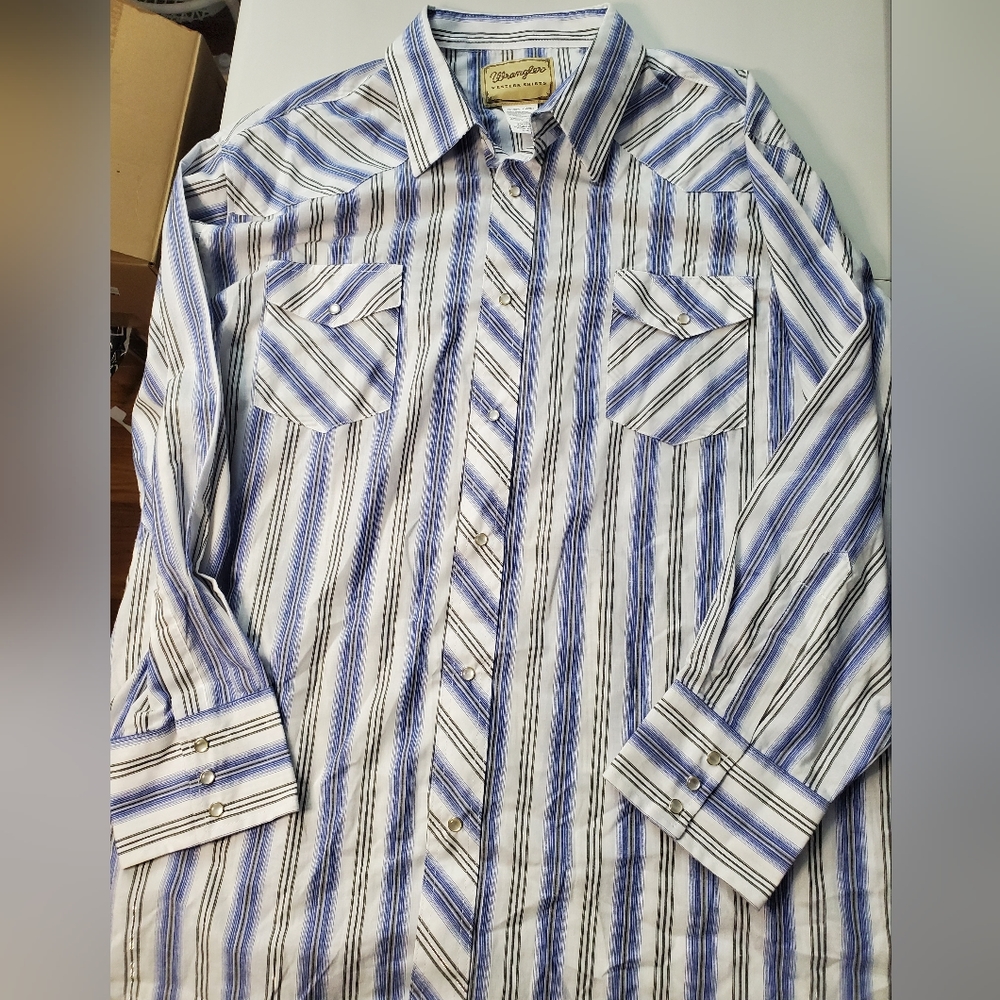 Wrangler Western Shirt Long Sleeve Pearl Snap 3XL Vertical Stripes Metallic